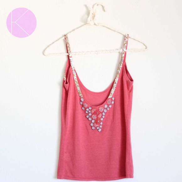 Free People Tops - Free People Beaded Sequin Embroidered Tank Top